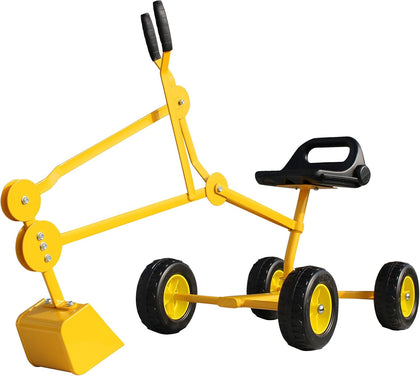 Sandbox Digger Toy Excavator with Wheels- Foldable Playground Equipment for Outdoor Play w/No-Bend, No-Pinch Heavy