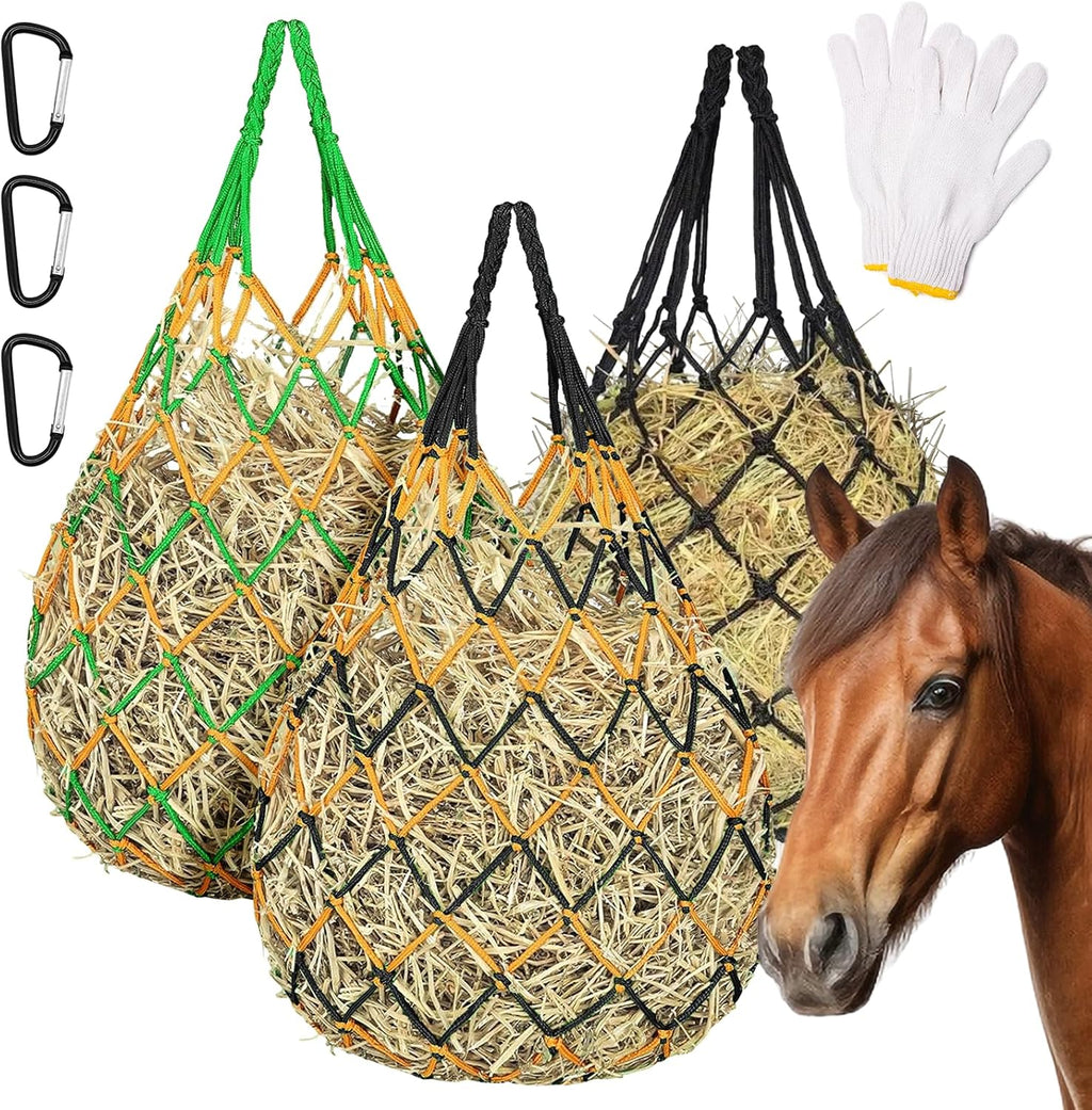 Slow Feed Hay Nets 3 Pack 40-Inch Durable Mesh Hay Bags Feeder for Horses