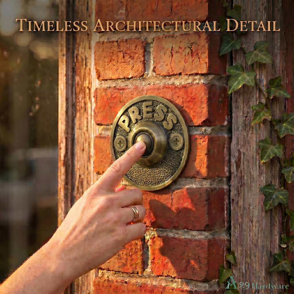 Round Doorbell Push Button, Solid Brass, Antique Brass Finish | 2 1/2 in Diameter, Decorative Push Button Doorbell