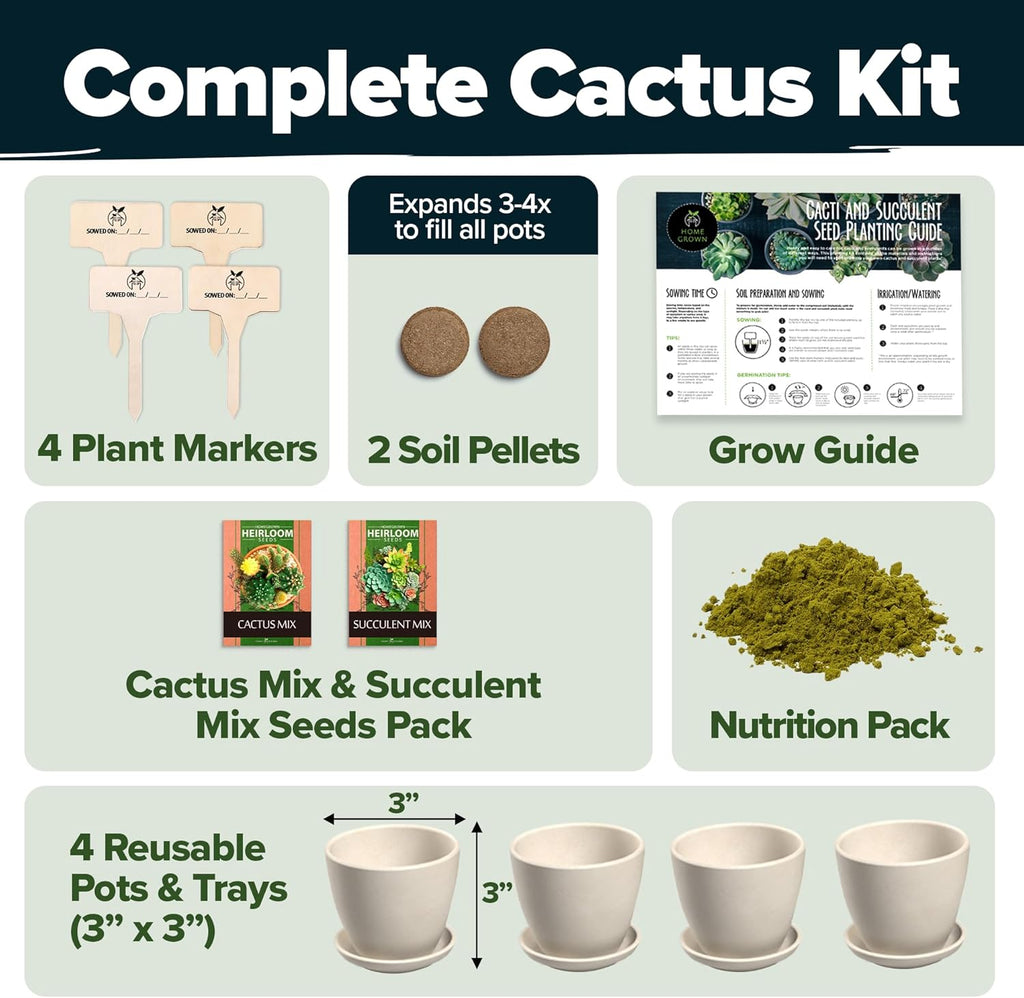 Succulent & Cactus Seed Kit for Planting – [Enthusiasts Favorites] Premium Cactus & Succulent Starter Kit: 4