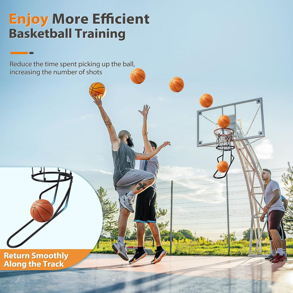 Basketball Return Attachment, Heavy Duty Basketball Rebounder with 3 Stable Large Hooks, Durable Basketball