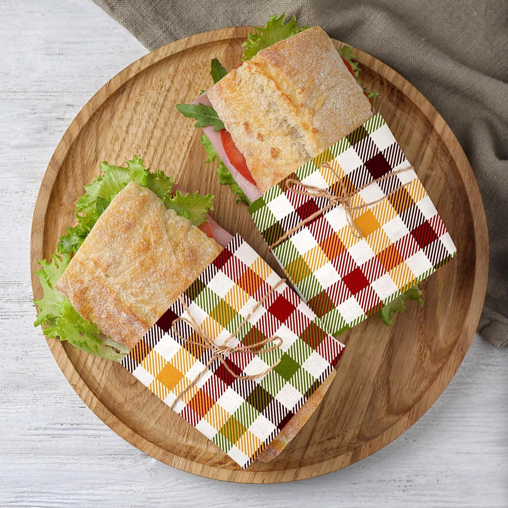 150 Sheets Fall Plaid Wax Paper, Greaseproof Waterproof