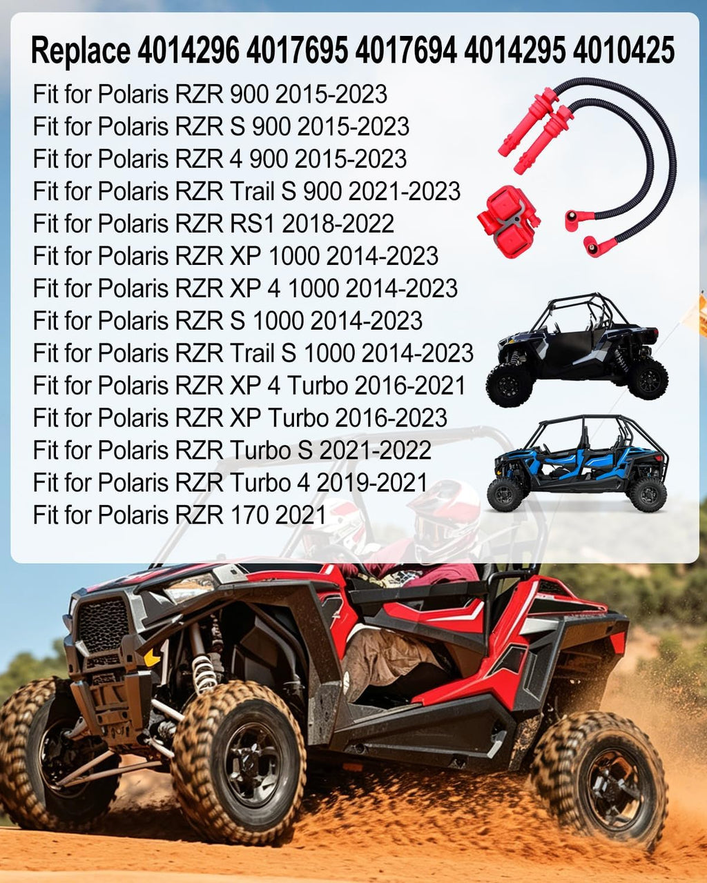 Ignition Coil & Spark Plug Wire Cap Fit for Polaris RZR XP 900 1000