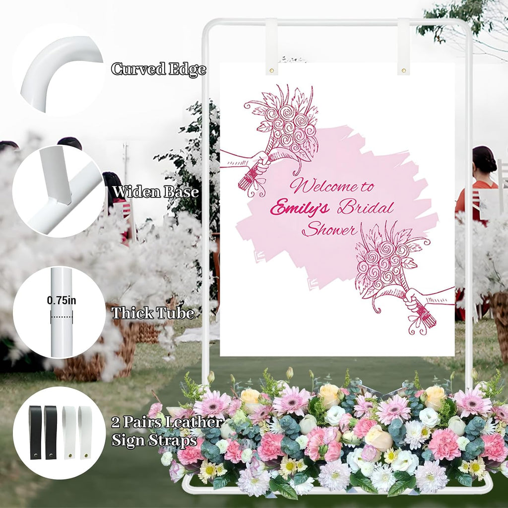 Adjustable Wedding Welcome Sign Stand with 2 Pair Hanging Straps, Welcome to Our Wedding Sign Holder Stand for