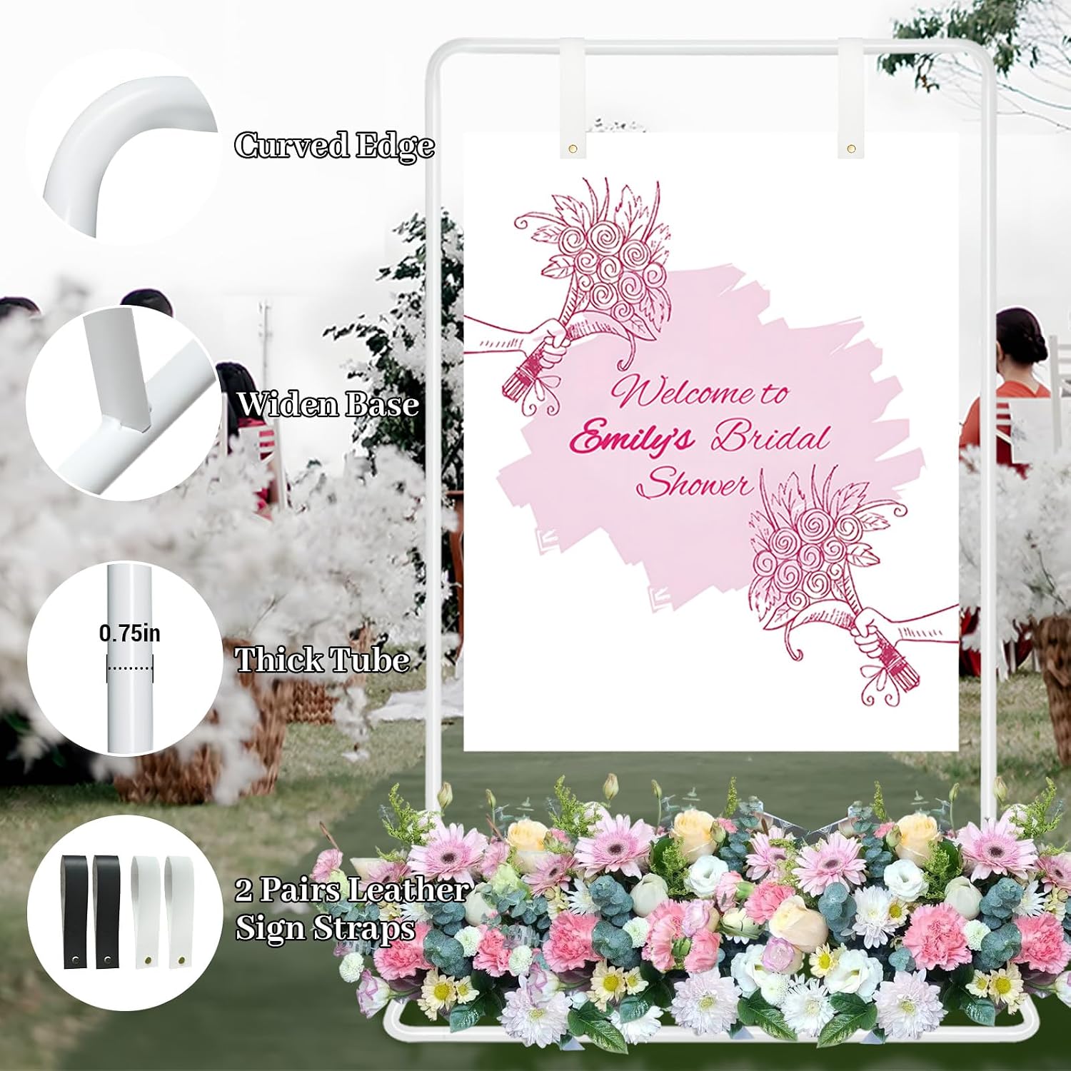 Adjustable Wedding Welcome Sign Stand with 2 Pair Hanging Straps, Welcome to Our Wedding Sign Holder Stand for