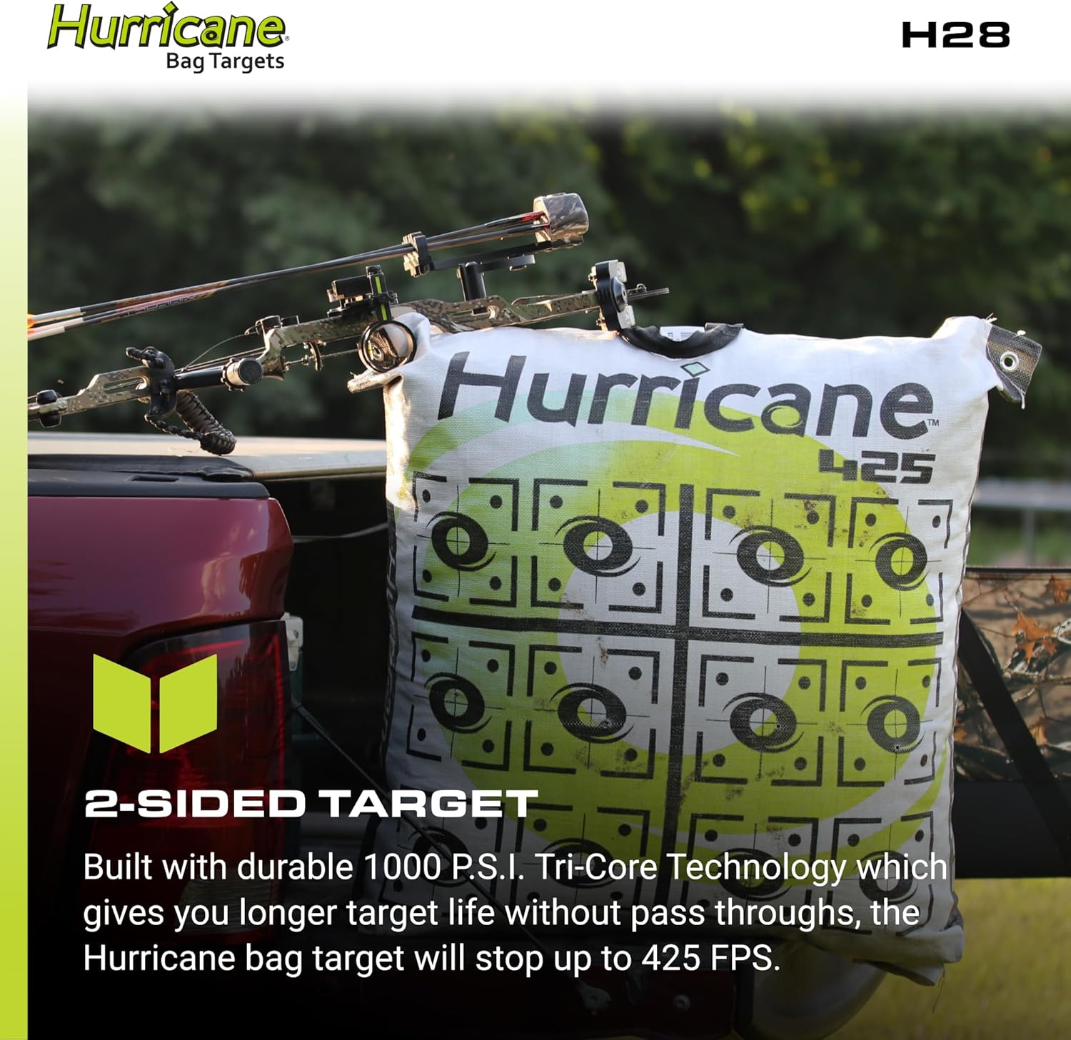 2-Sided High-Velocity Archery Bag Target, High-Visibility Aiming Points, Off-Center Deer Vitals on Back, Heavy-Duty