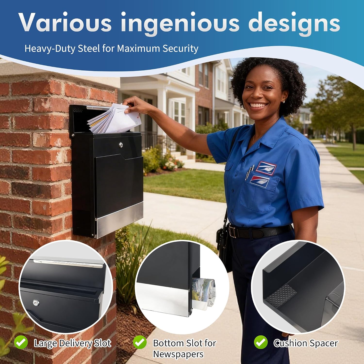 Metal Mailbox Wall Mount, Large Locking Mailbox with Key Lock, Hanging Secure Postbox, Security Key Drop Box