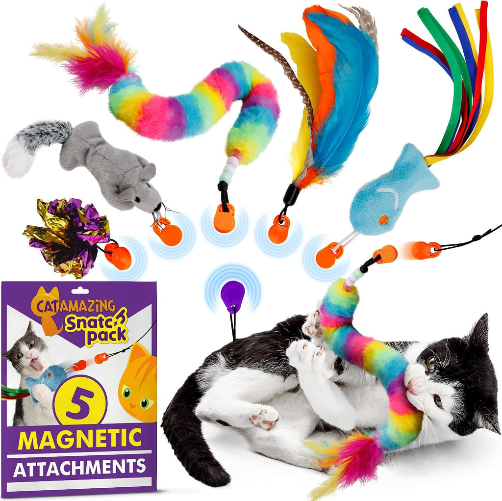Snatch Pack - 5 Magnetic Attachments for The Snatch Magnetic Wand Toy - Catnip Mouse, Rattle Snake, Crinkle Fish