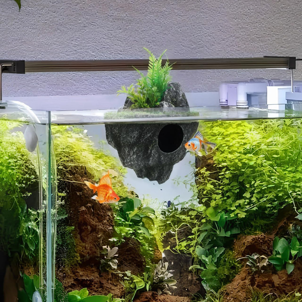 Floating Aquarium Decor, Fish Tank Decorated Rock for Betta Fish Guppies Goldfish Shrimps Hermit Crabs Realistic Rock