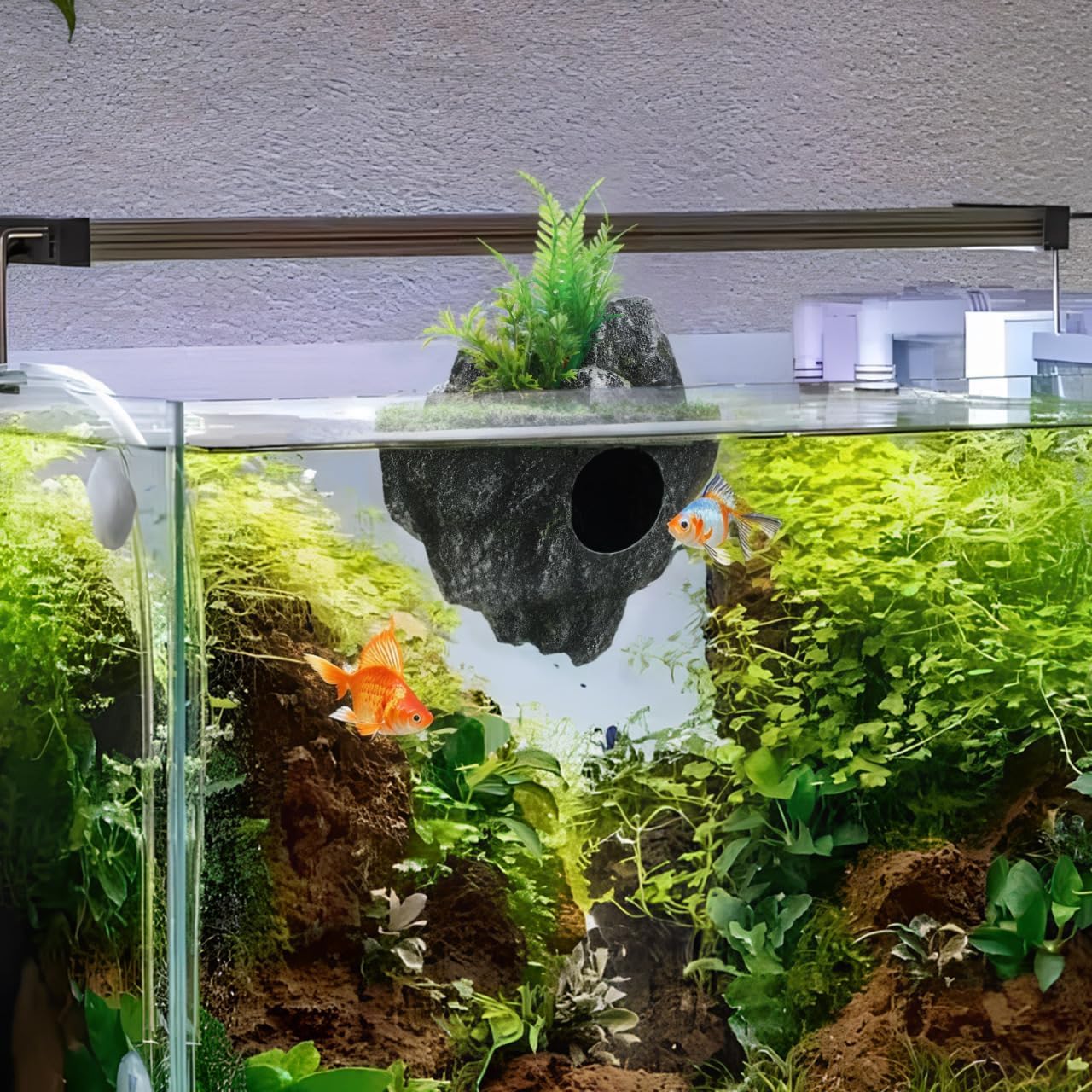 Floating Aquarium Decor, Fish Tank Decorated Rock for Betta Fish Guppies Goldfish Shrimps Hermit Crabs Realistic Rock