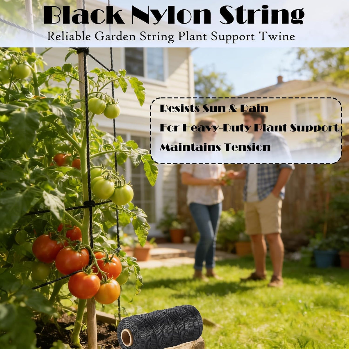 Black Nylon Twine 3mm 200ft UV Resistant Low Stretch Garden Camping Twisted