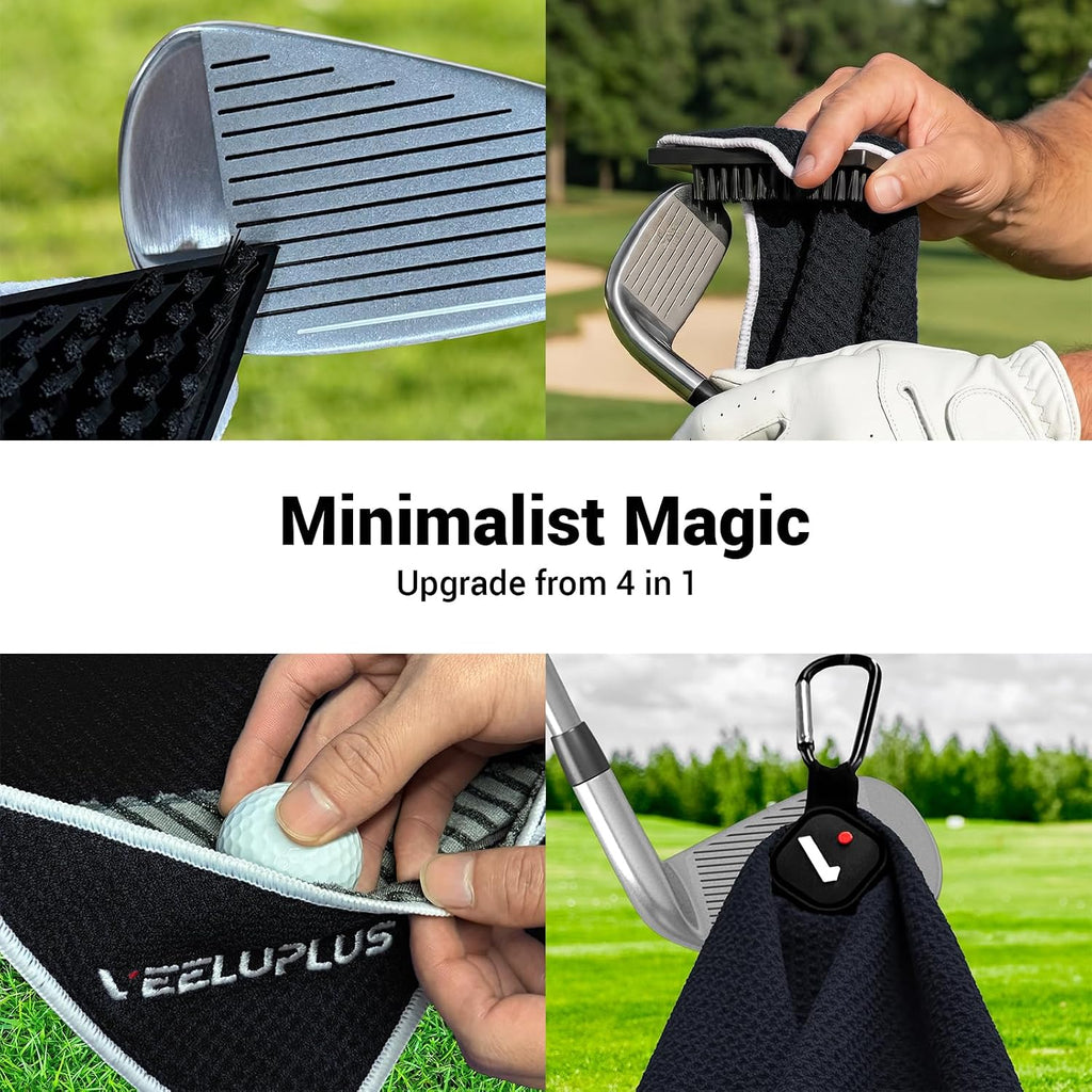 4-in-1 Magnetic Golf Towel with Brush & Cleaning Pocket (Black)