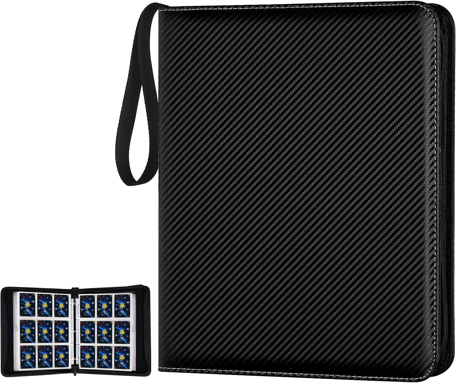9 Pocket Trading Card Binder,900 Cards,50 Top-Loading Pages, Double Sided Pockets PU Cover Zipper Collection Album