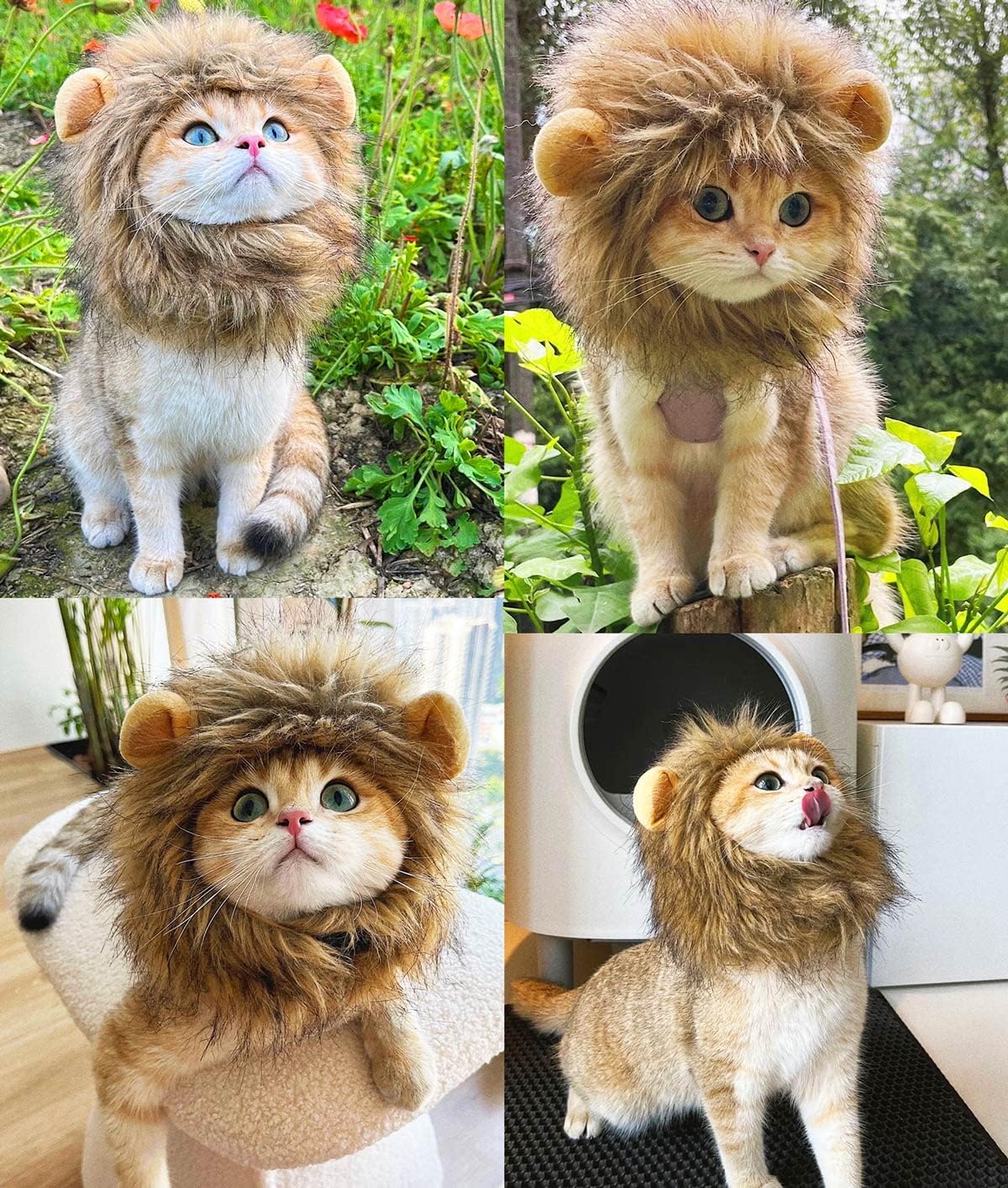 Lion Mane Wig for Cat Costume Pet Adjustable Washable Comfortable Fancy Lion Hair Cat Clothes Dress for Halloween