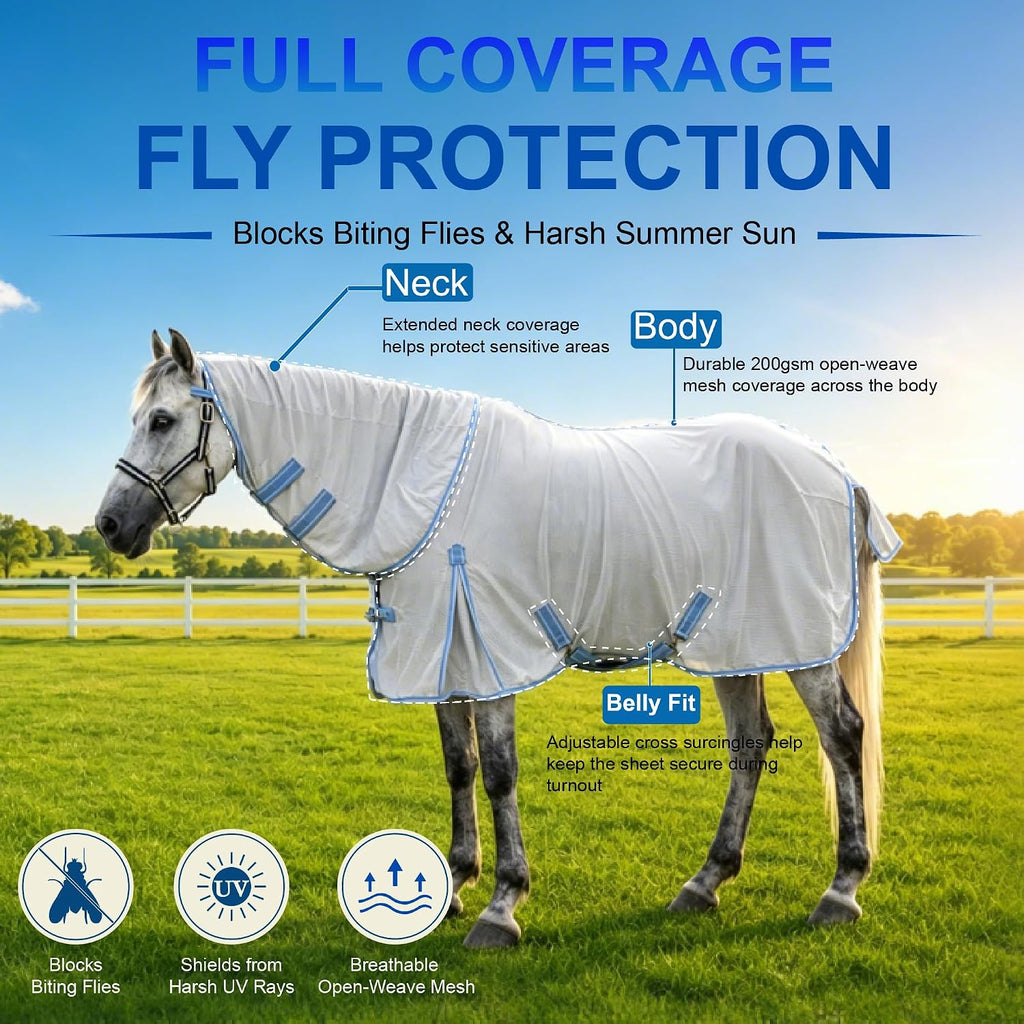 Horse Fly Sheet with Neck, Open Weave Mesh for Hot Weather