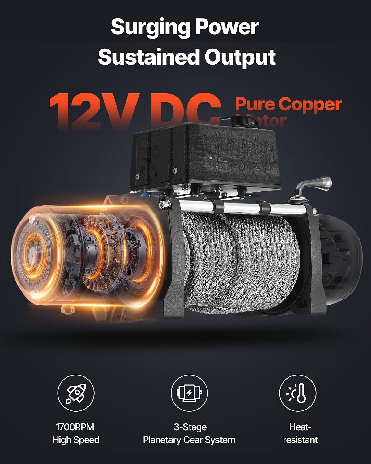Electric Winch 12000 lbs 12V DC Truck Winch 0.36in x 85ft Steel Cable