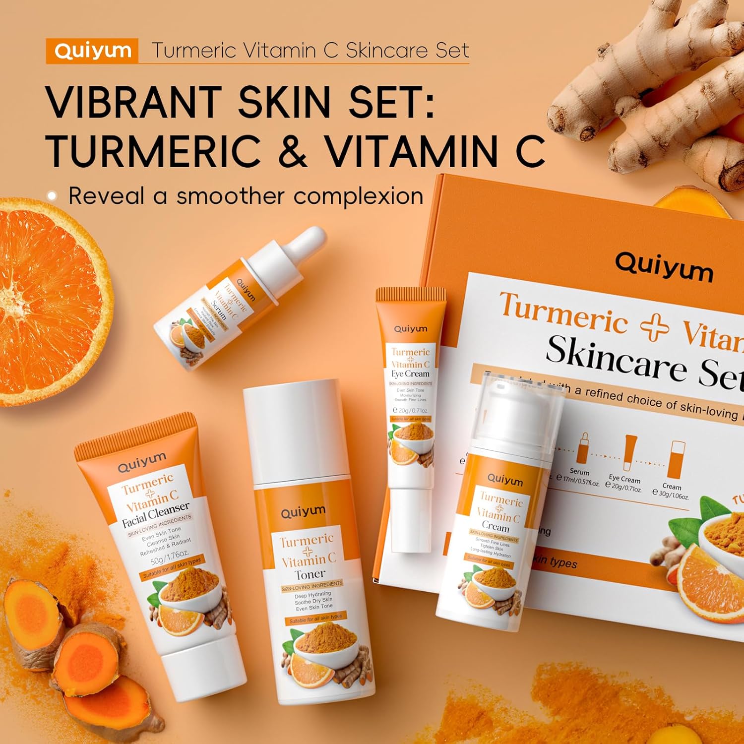 Skin Care Set, Turmeric Vitamin C Skincare Kits 5PCS - Beauty Facial Skin Care Routine Set Kit for Women, Dark Spot