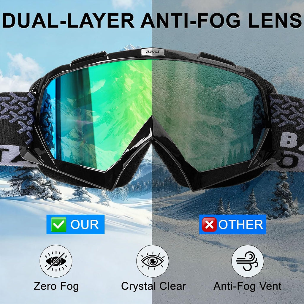 Ski Goggles for Men, Anti Fog & OTG Snowboard Goggles Over Glasses, 100% UV Protection Snow Goggles for Skiing &