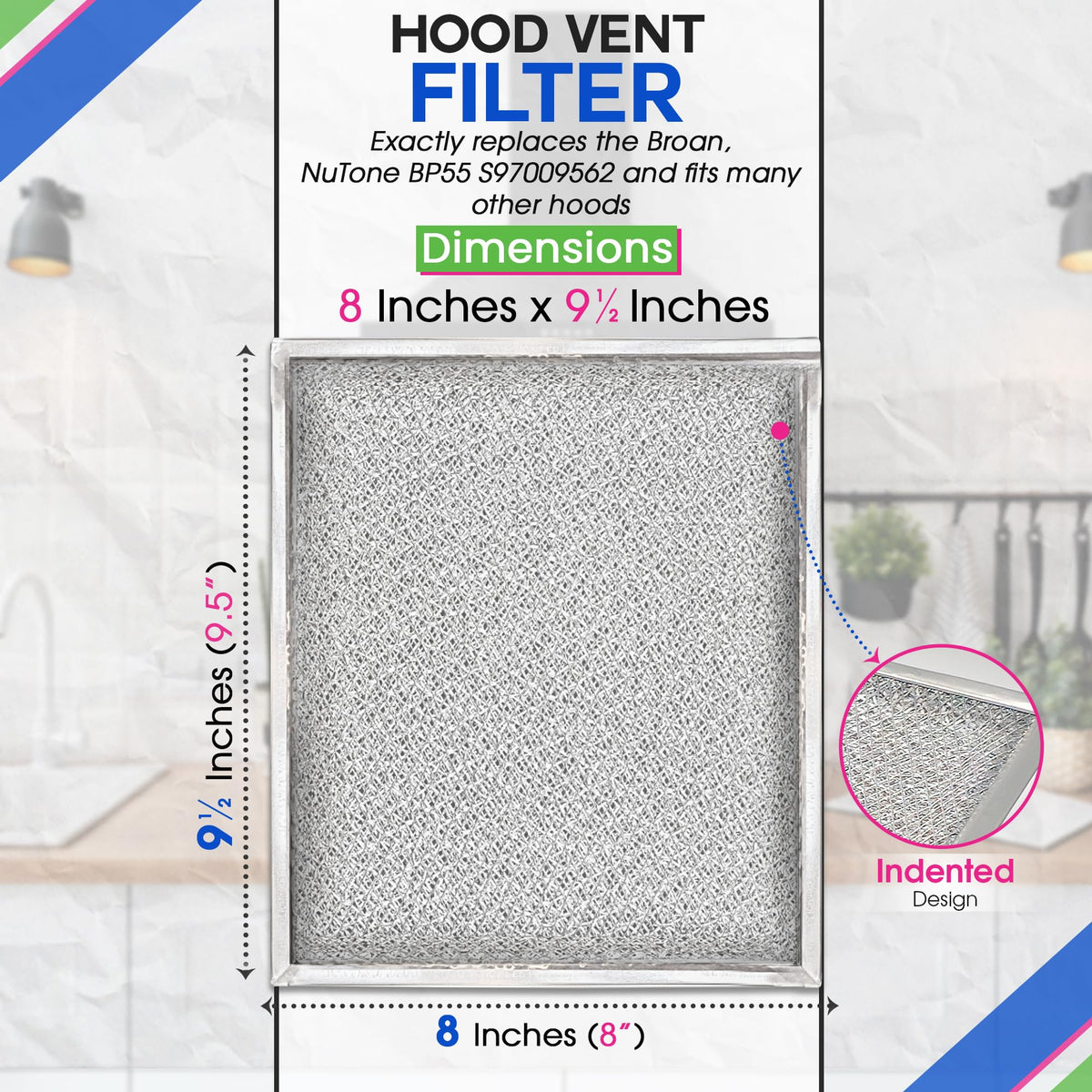 Stove Vent Filter 8x9.5" BP55 Fits Nutone & Broan Range Hood Filter
