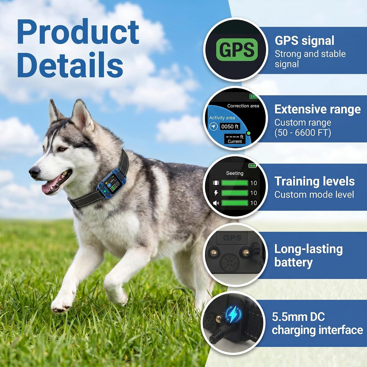 GPS Wireless Dog Fence System, 50-6600FT Invisible Fence for Dogs, No App No Subscription, Electric GPS Dog Fence