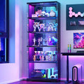 Glass Display Cabinet with Doors and RGB LED Lights | 69" Tall Curio Cabinet, 5-Tier Wooden Shelves, Lockable Display