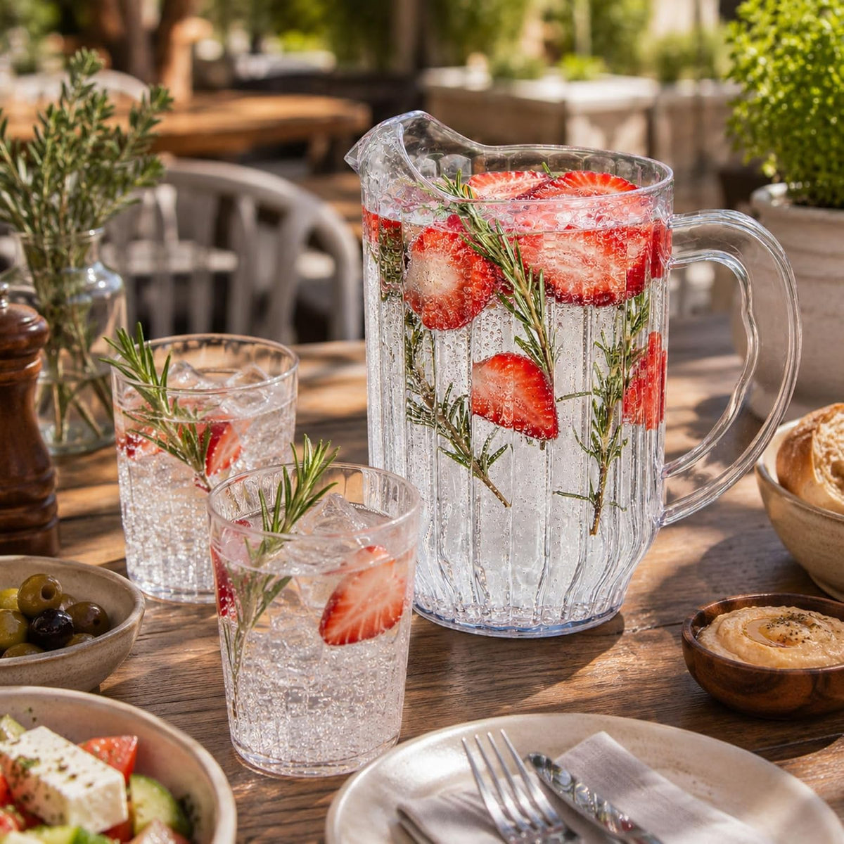 60 oz Clear Plastic Water Pitcher, Ribbed Carafe, 1 Count