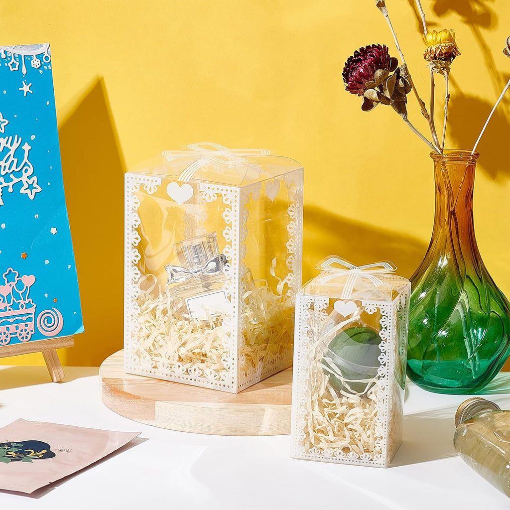 24PCS 3.5x3.5x5.5 Clear Wedding Favour Boxes with Bowknot Pattern Rectangle PVC Transparent Gift Boxes for Candy