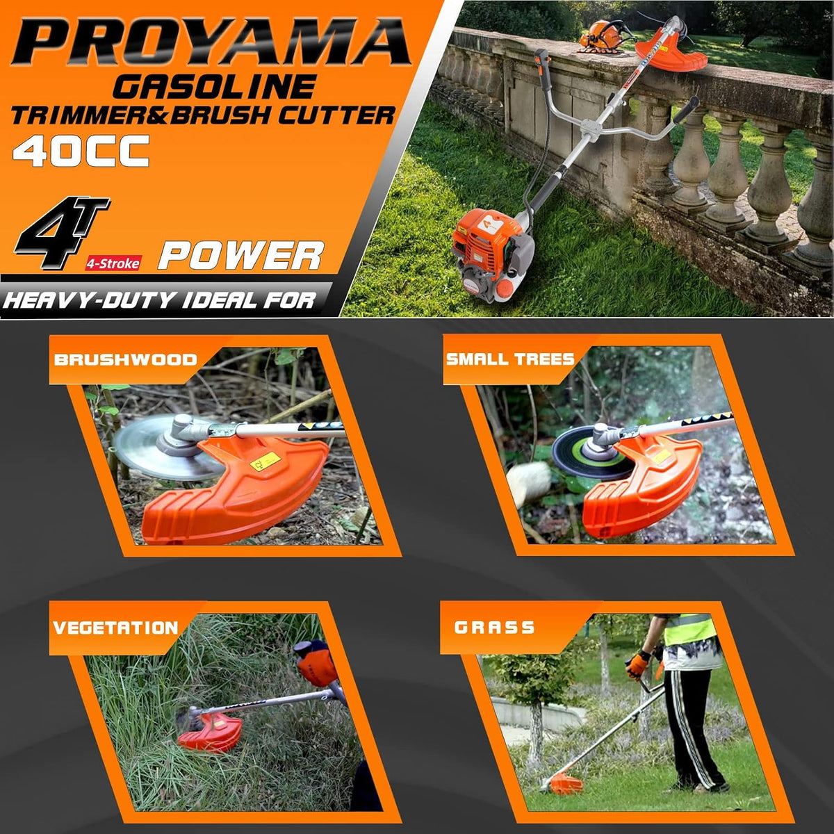 40cc 4 Cycle Gas Weed Wacker Eater, Heavy Duty String Trimmer | Easy Start 3 in 1 Brush Cutter, 18in Cutting Width