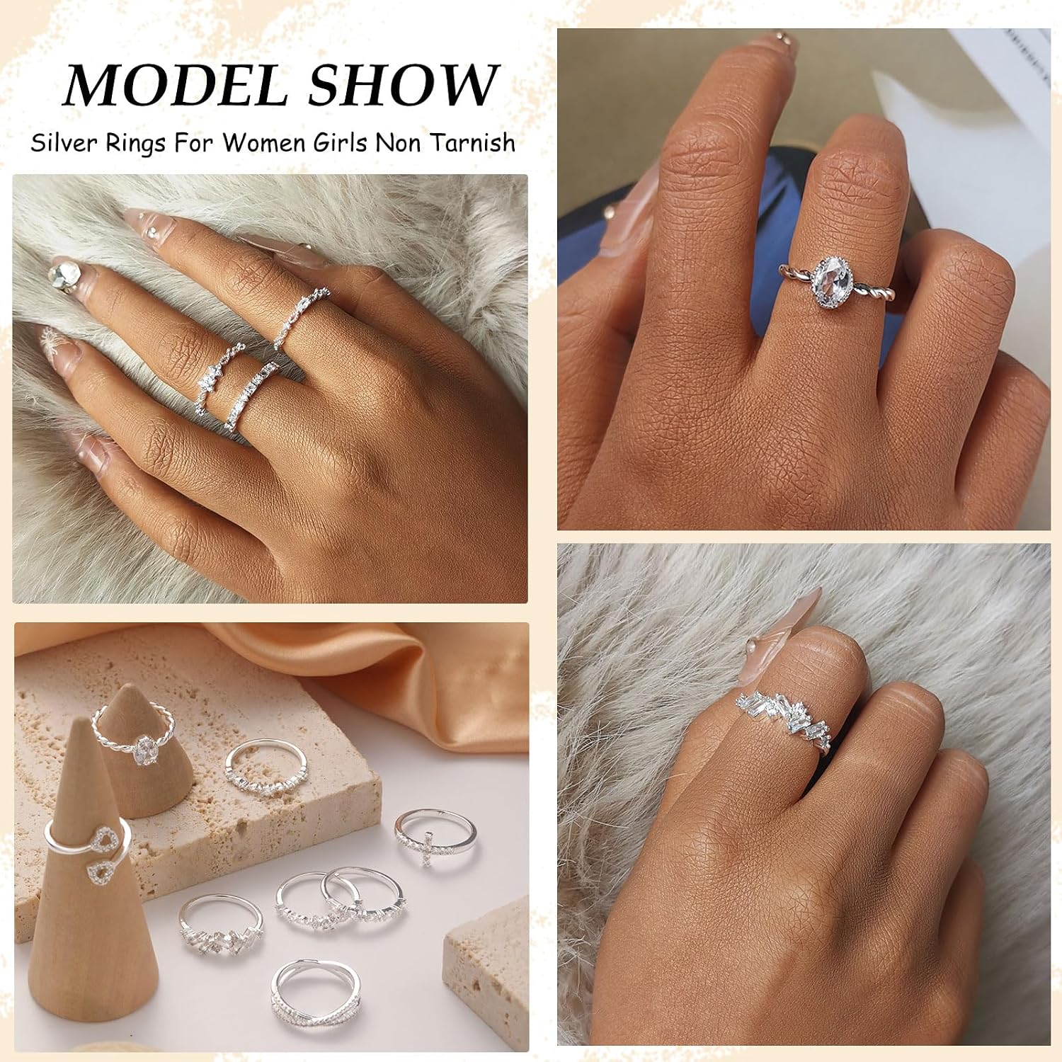 Gold Silver Rings For Women Non Tarnish Gold Plated Stackable Rings Wedding Engagement Bands Dainty 14K Gold Ring