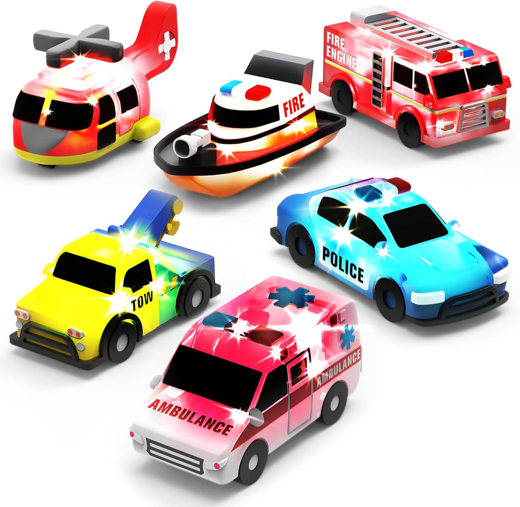Emergency Cars Light Up Bath Toys, 6 Pack | Water-Activated Light Up Toys Flash & Change Color | Soft, Squeezable