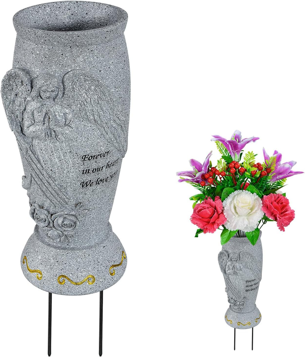 Cemetery Vase, Memorial Grave Vase with Ground Spikes, Angel Vases for Artificial Flowers, Grave Flowers Holder for