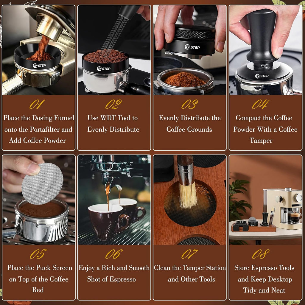 8 Pcs Espresso Accessories Kit, 51mm Espresso Tamper Kit Espresso Tools Barista Kit & Espresso Tamping Station, with