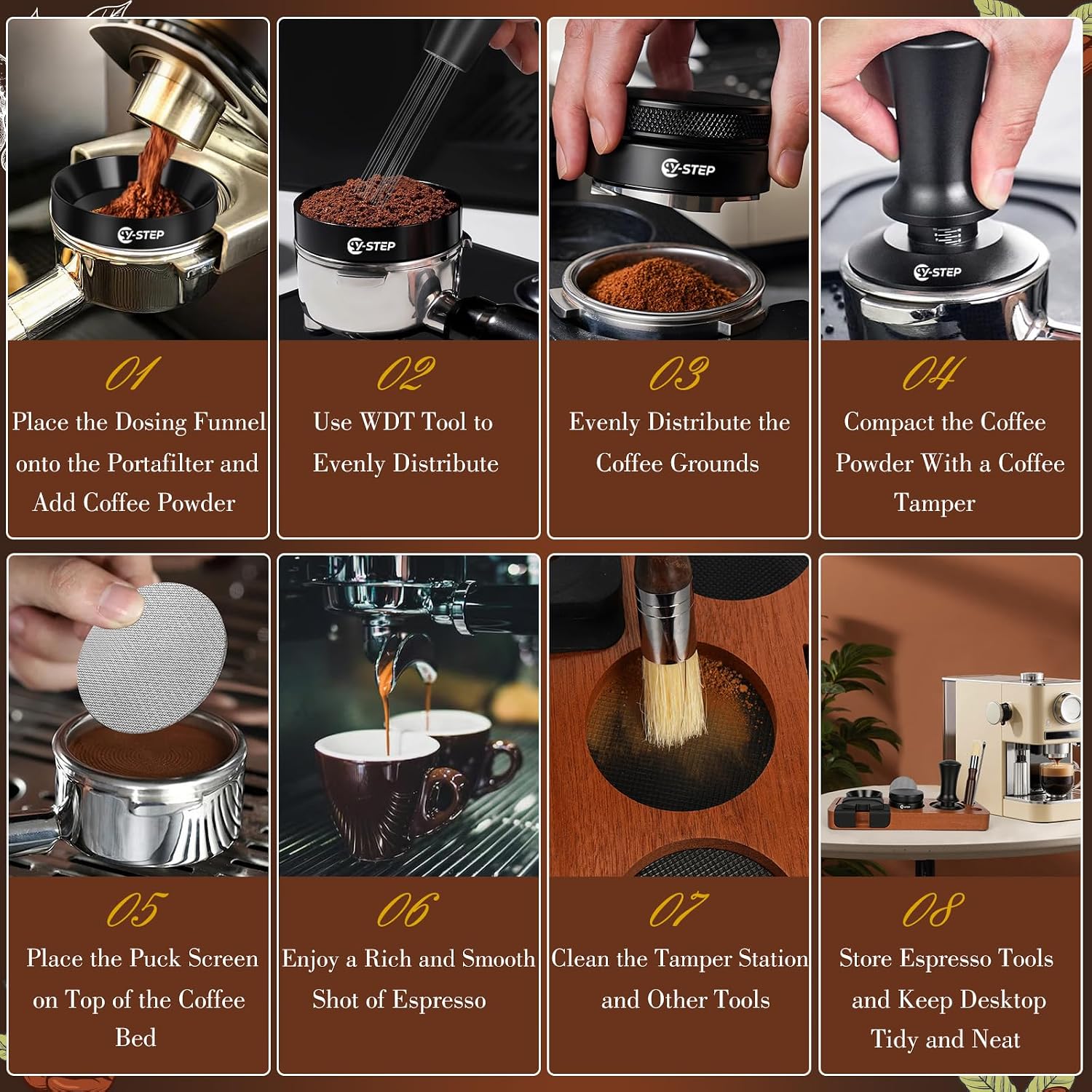 8 Pcs Espresso Accessories Kit, 51mm Espresso Tamper Kit Espresso Tools Barista Kit & Espresso Tamping Station, with