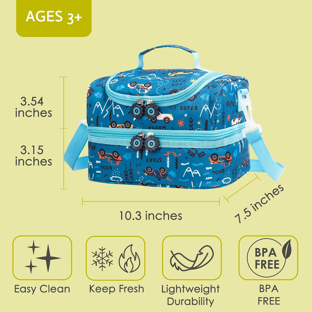 Insulated Kids Dual Compartment Lunch Bags Tote Pack for Girls Boys Toddler Kindergarten School Picnic Food Cooler