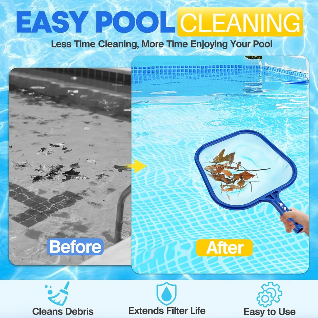 Pool Skimmer Net, Professional Swimming Pool Leaf Skimmer with Heavy Duty Frame, Fine Nylon Flat Mesh for Fast Debris