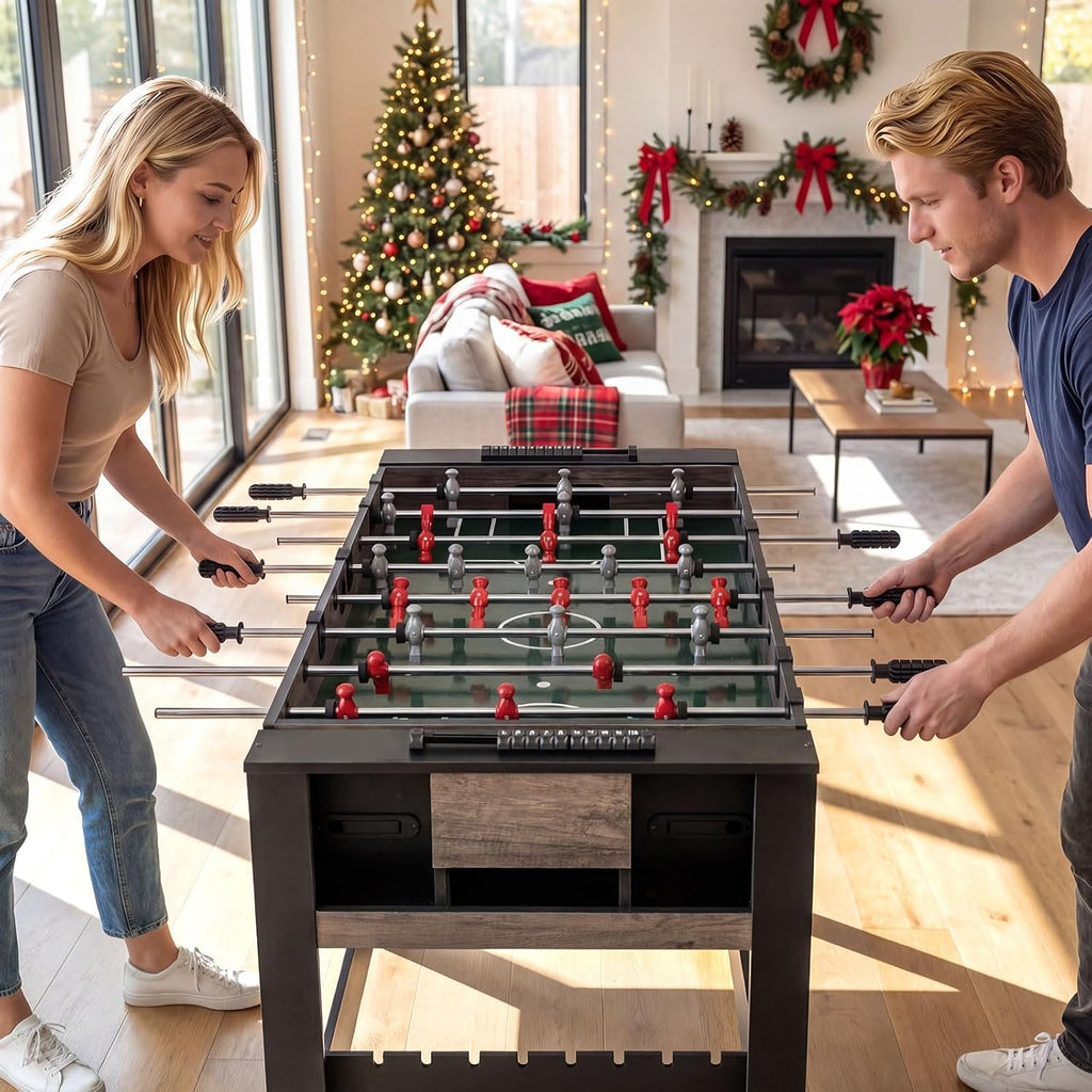 3 in 1 Multi Game Table, Swivel Combo Game Table with Foosball, Billiards & Table Tennis, Rod Storage Rack