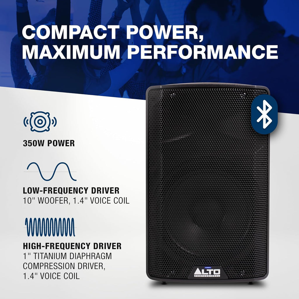 Alto TX410 350W 10" Powered PA Speaker | TWS Bluetooth, 2-Channel Mixer, and Monitor Mode for Bands, DJs, Rehearsals