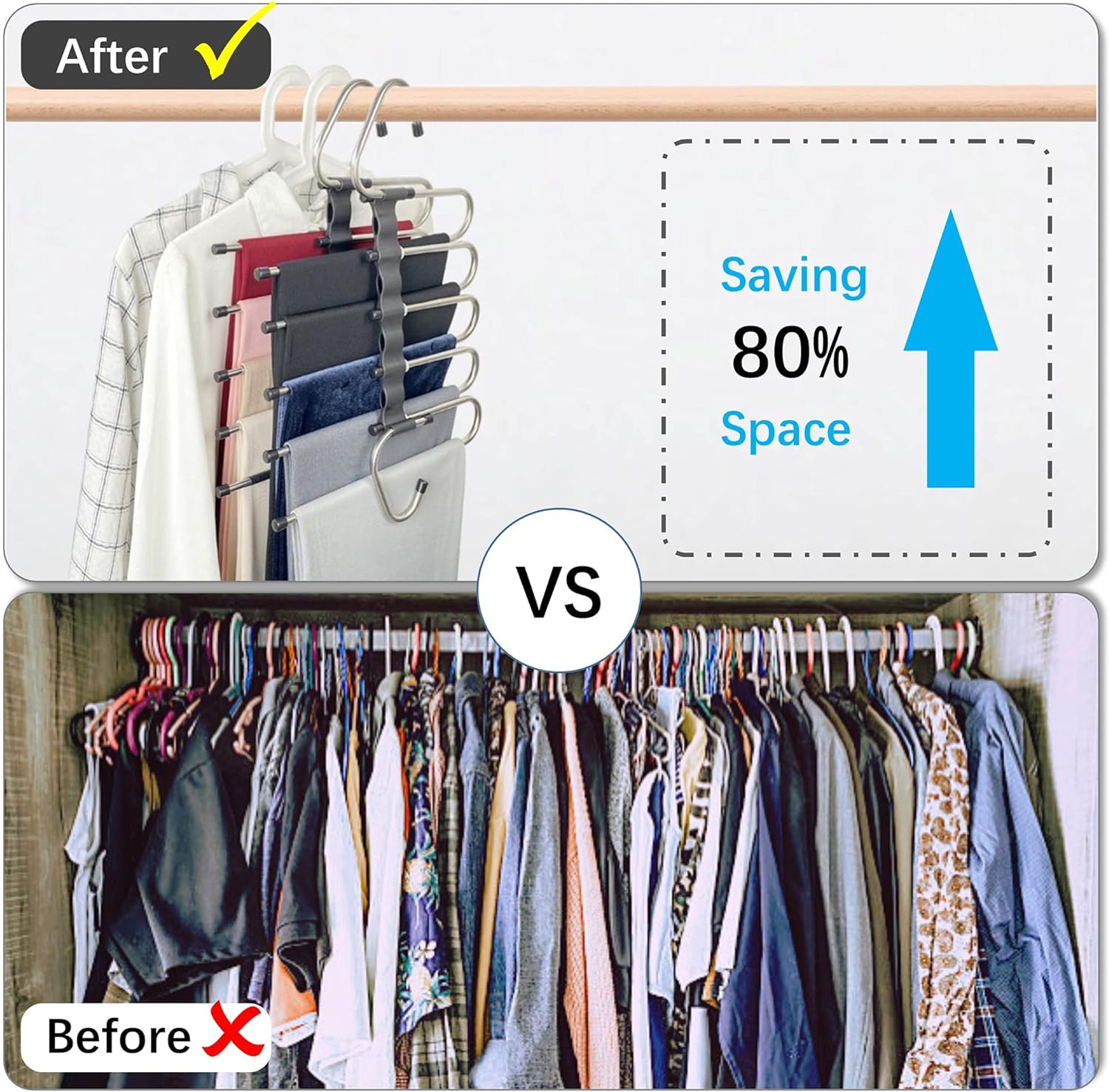 Magic Pants Hangers Space Saving - 2 Pack for Closet Multiple Layers Multifunctional Uses Rack Organizer for Trousers