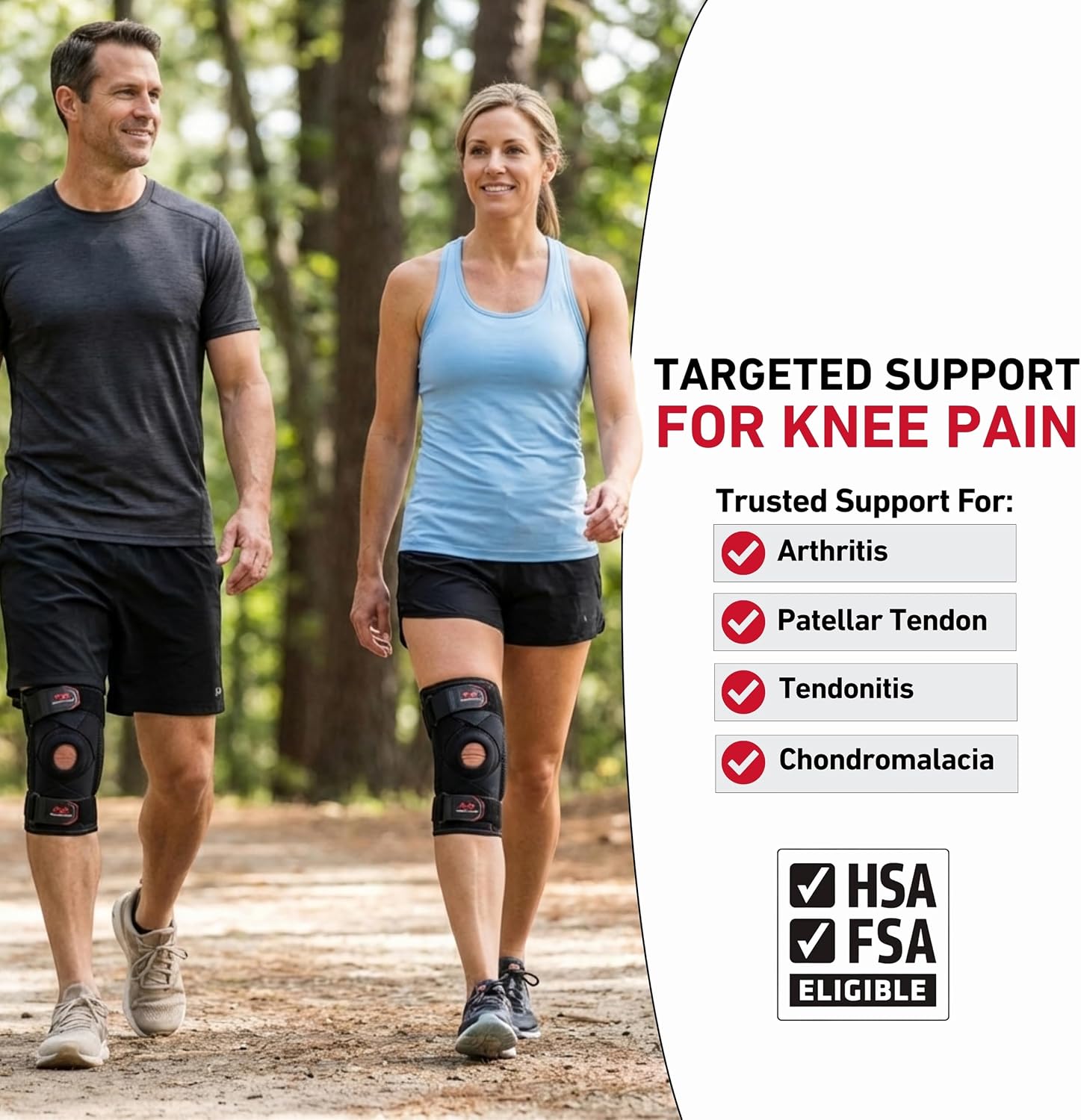 Knee Brace Support with Side Stays, Compression Knee Sleeve & Cross Straps for Patellar Tendon Support, Tendonitis