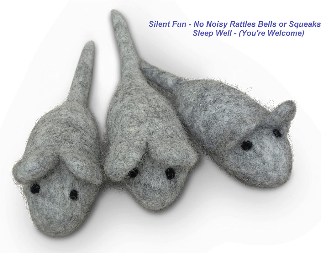 Cat Mouse Toy - 3 Felted Wool Mouse Toys Without Catnip for Indoor Cats and Kittens - Large Handmade Mice