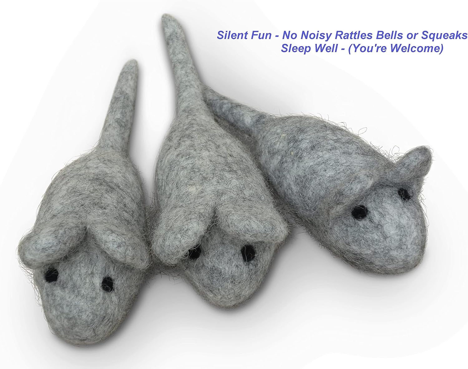 Cat Mouse Toy - 3 Felted Wool Mouse Toys Without Catnip for Indoor Cats and Kittens - Large Handmade Mice