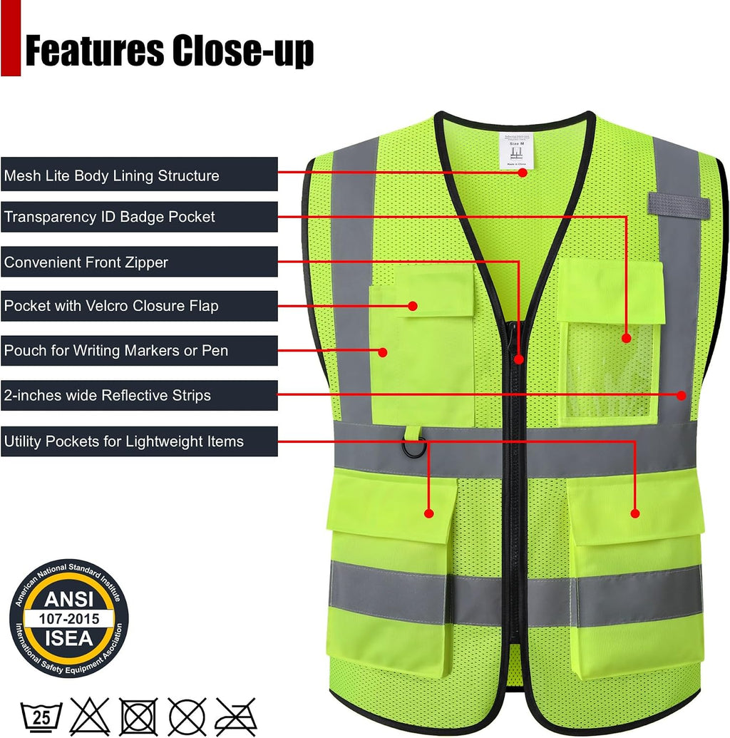 Safety Vest for Men Women Hi Vis Vest with Pockets Mesh High Visibility Vests