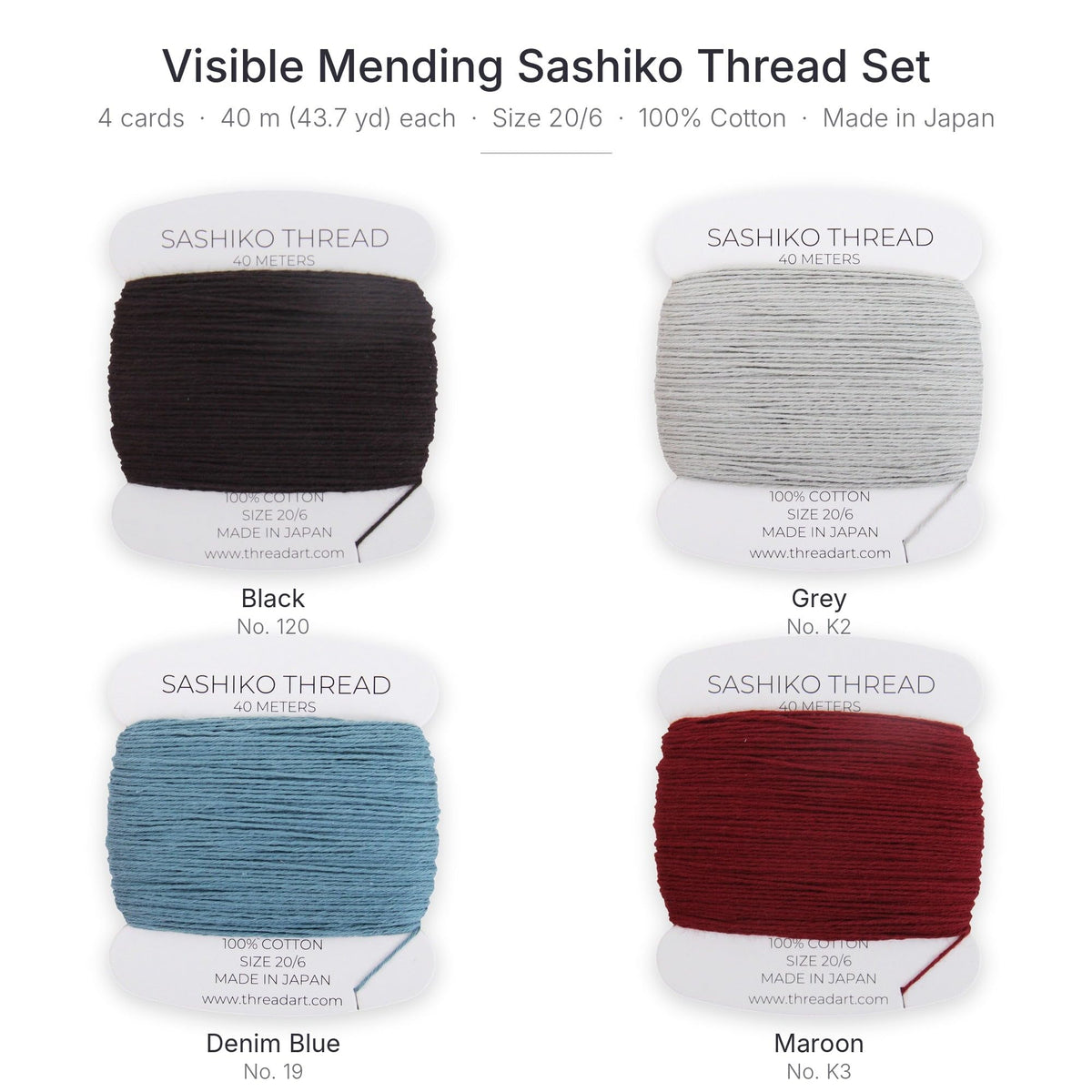 Visible Mending Sashiko Thread Set, 4 Colors