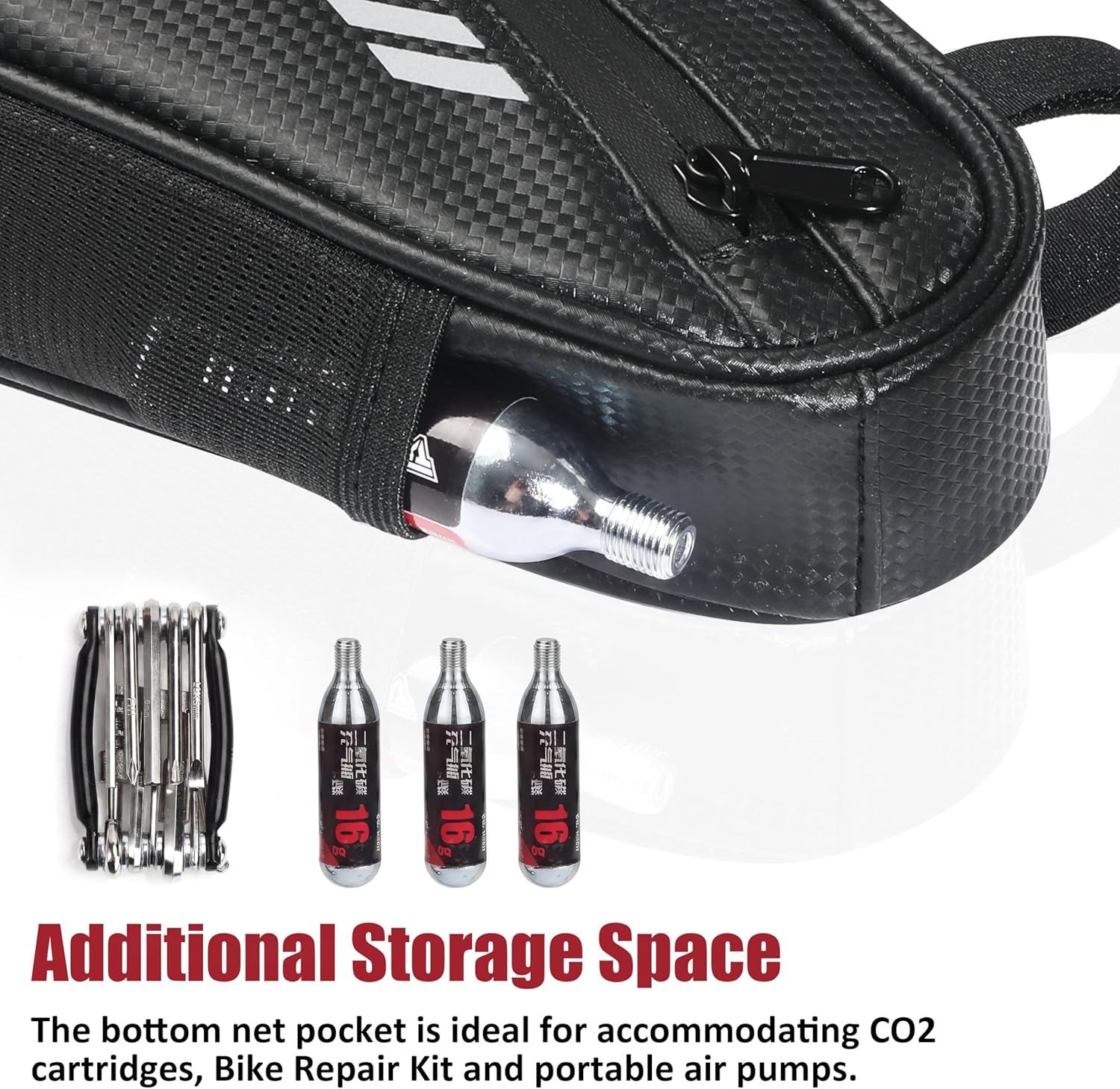 Triangle Bike Frame Bag with 2 Mesh Pockets, Water Resistant Bicycle Travel Storage Bag with 4 Bungee Cords and Bike