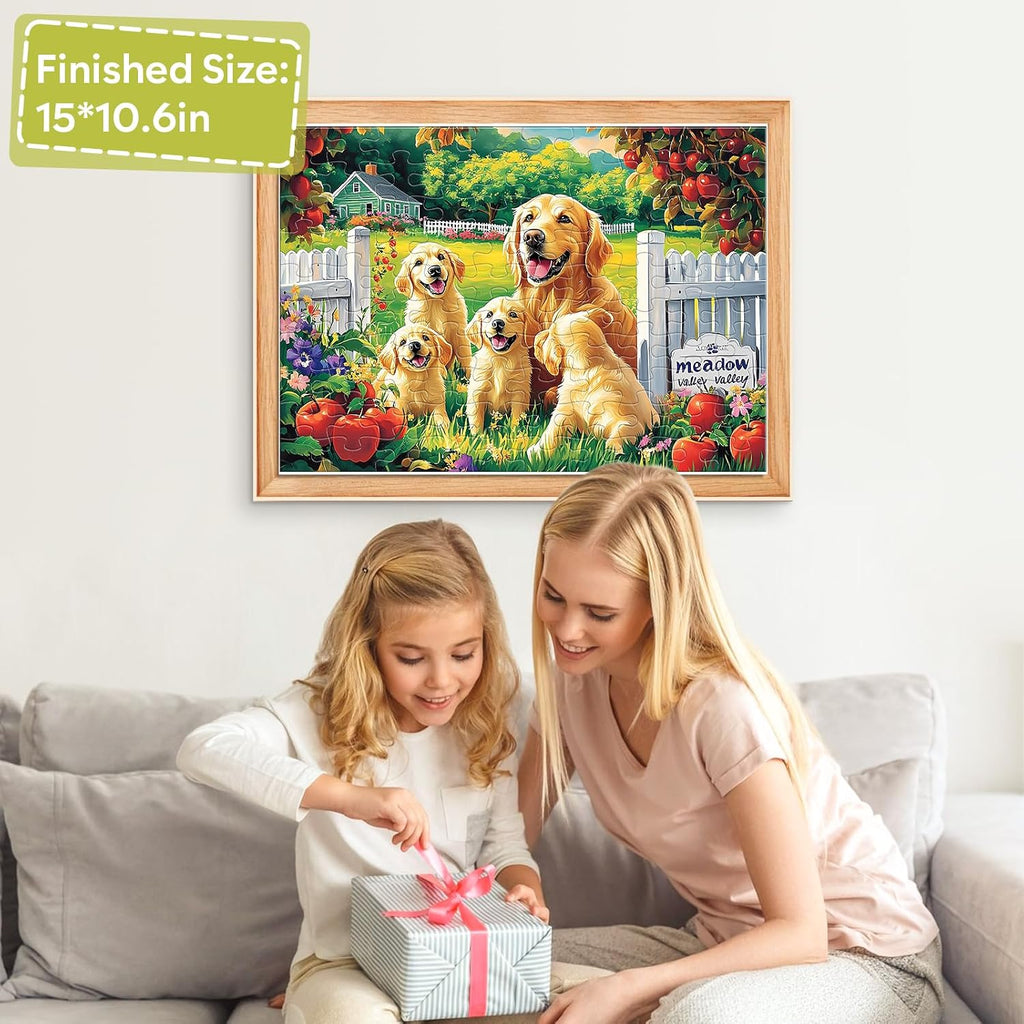 Puzzles for Kids Ages 4-6 6-8, 100 Piece Puzzles for Kids, Golden Retriever Dog Family Jigsaw Puzzle, Educational