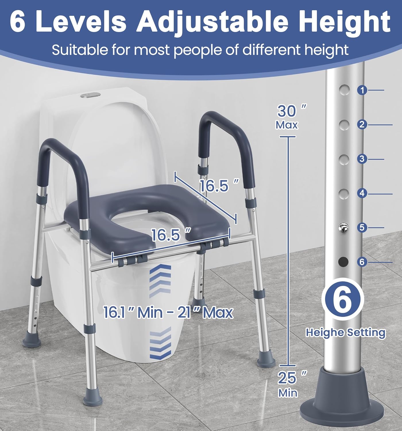 Toilet Seat Risers for Seniors, Raised Toilet Seat with Handles | Elevated Toilet Seat with Padded Seat, Adjustable