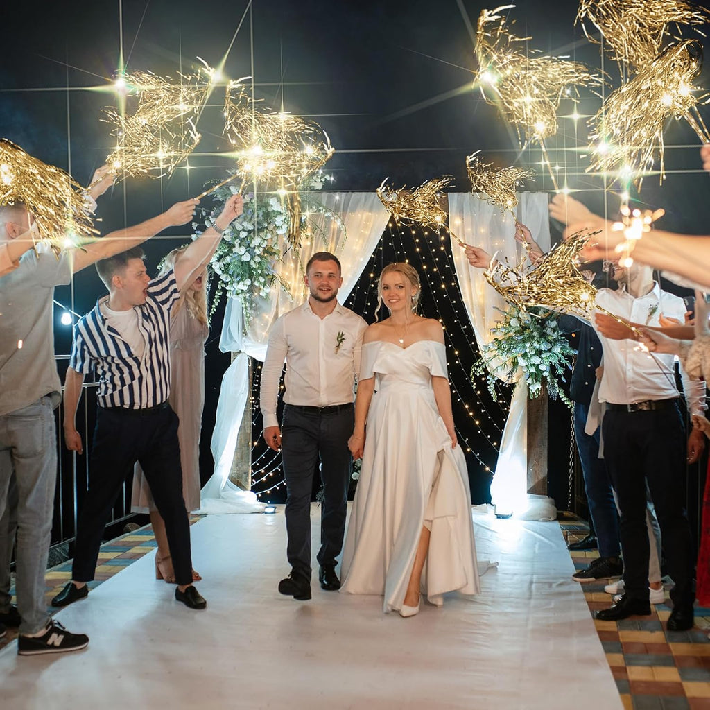 24 Pcs Lighted Wedding Wands LED Tinsel Wedding Light up Wands Streamers Sparklers Send Off and Exits Props Birthday