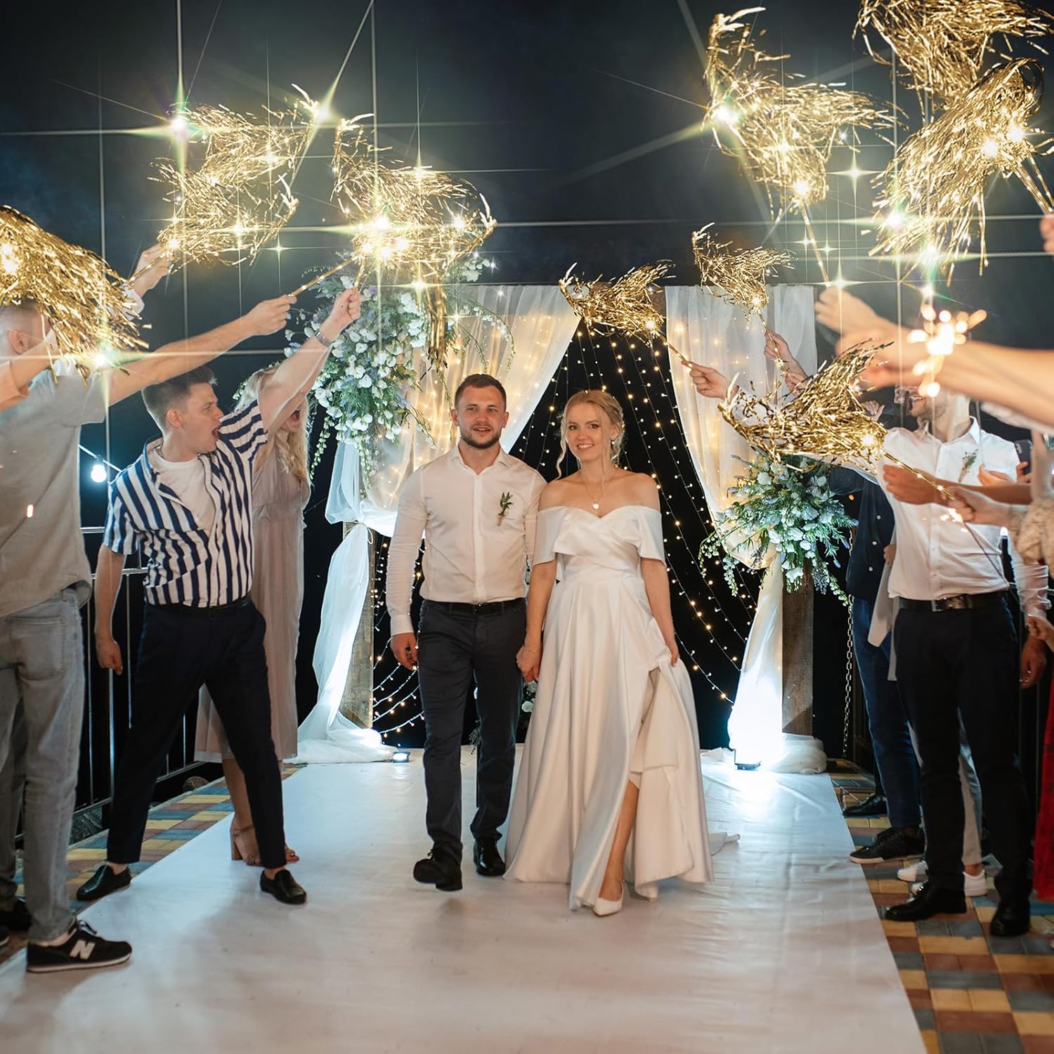 24 Pcs Lighted Wedding Wands LED Tinsel Wedding Light up Wands Streamers Sparklers Send Off and Exits Props Birthday