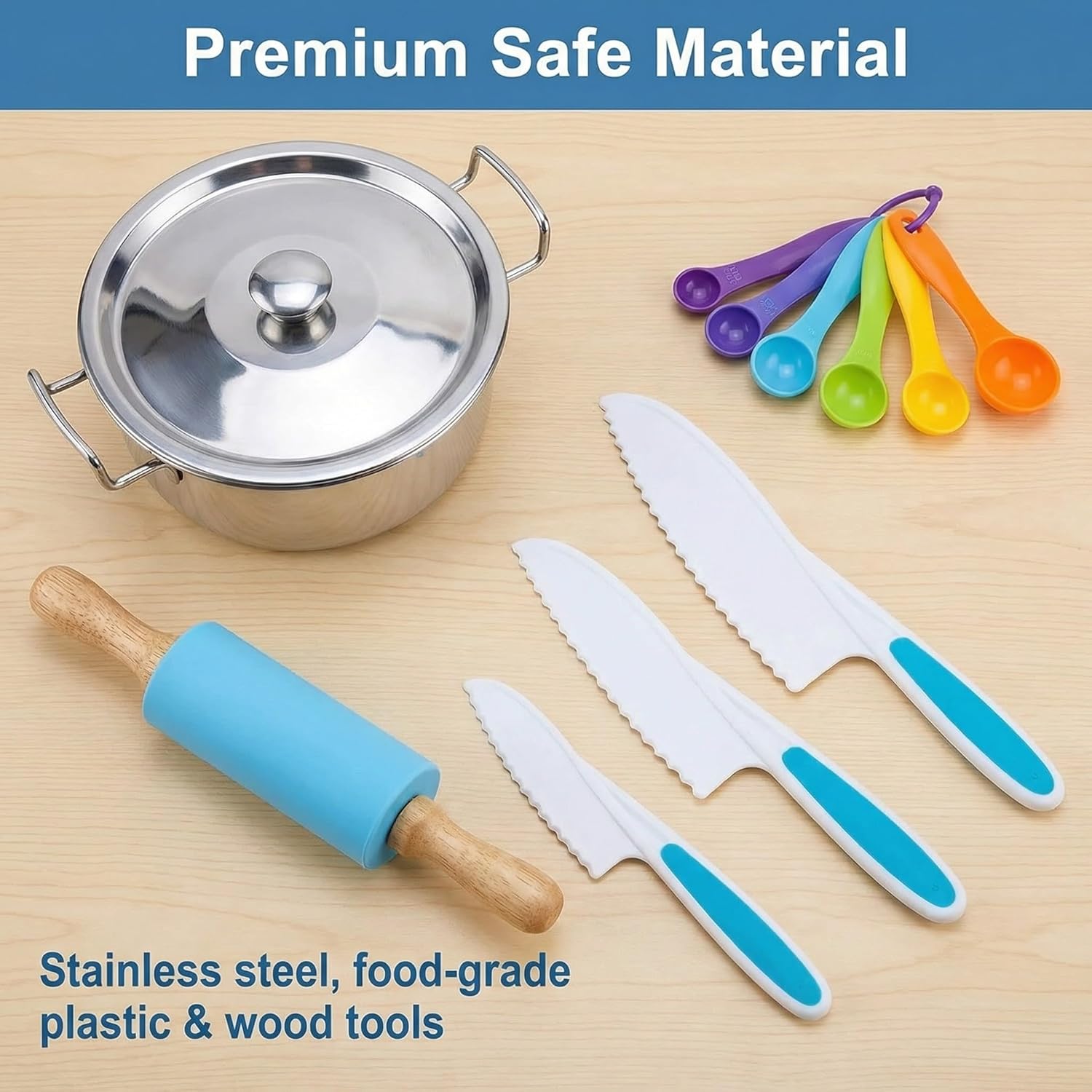 42-Piece Kids Cooking Set - Real Knife, Baking Set, Pots & Pans, Pretend Play Toys - Apron & Chef Hat for Boys