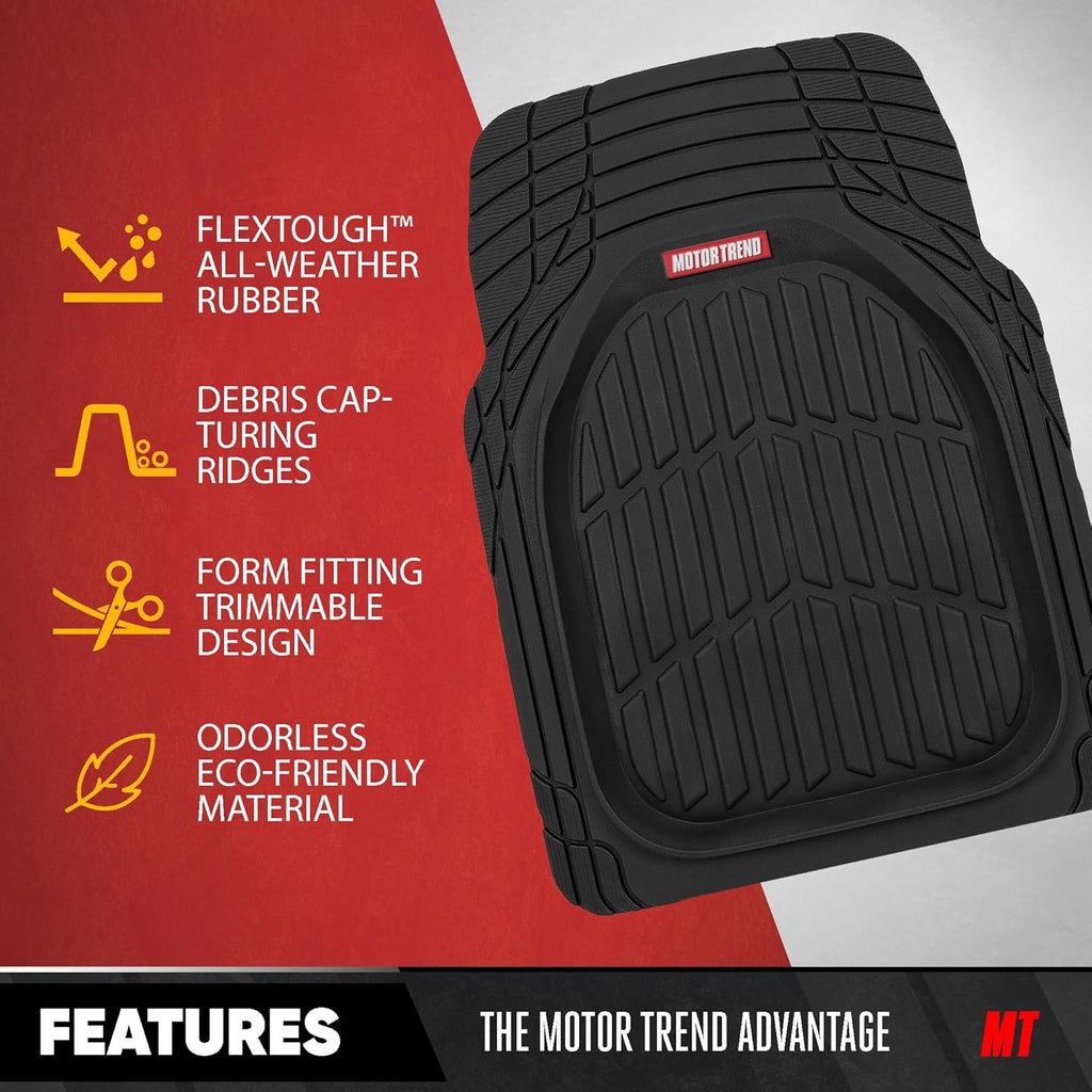FlexTough 4-Piece Heavy Duty Floor Mats for Cars Trucks SUVs, Automotive Floor Mats Car Mats Full Set Front, Rear &